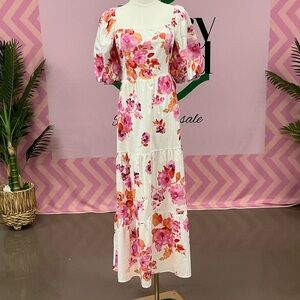 Buddy Love White Maxi Dress with Pink & Orange Floral Print